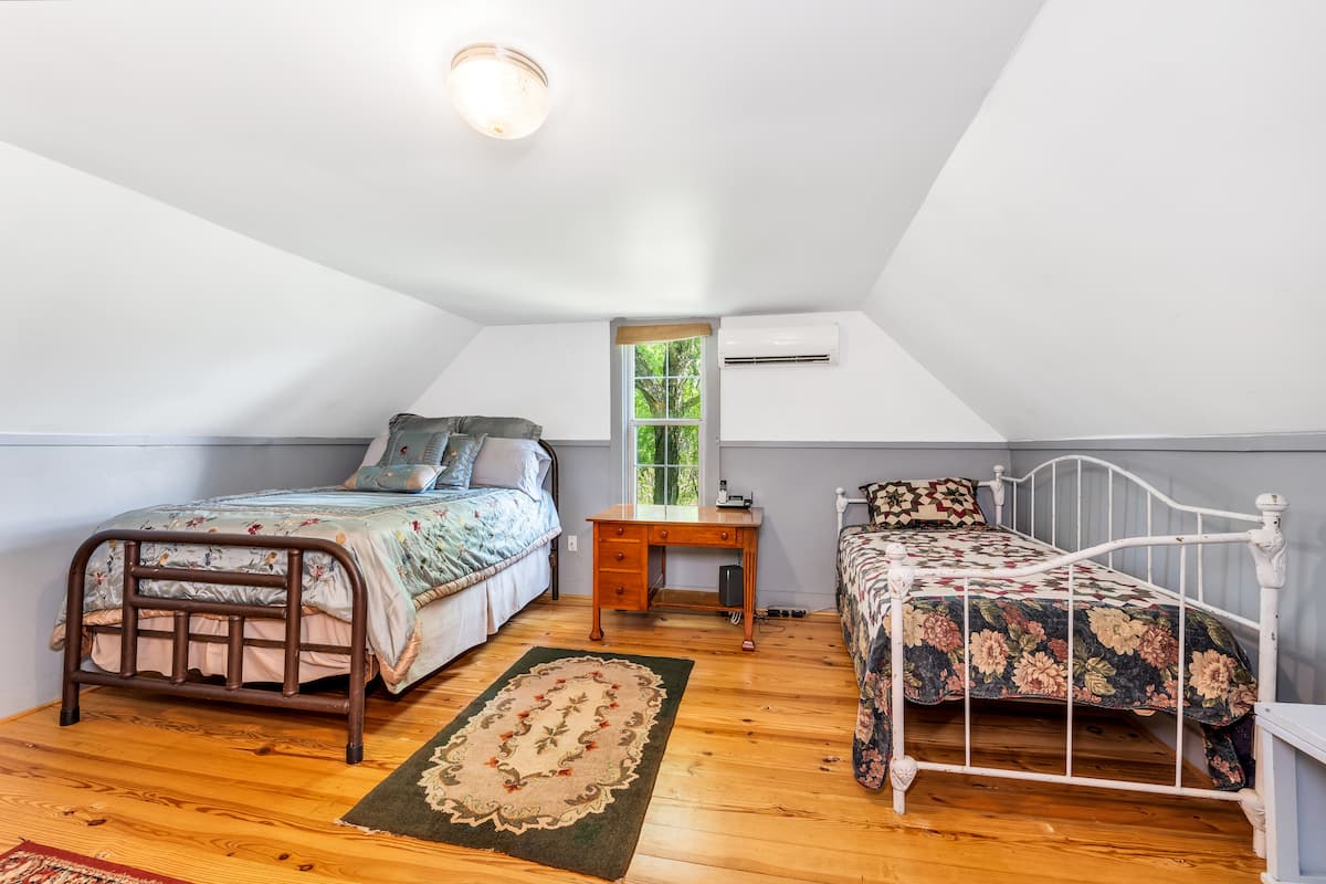 Bedroom with iron bed frame